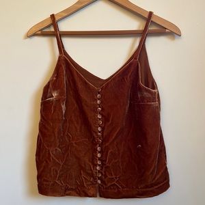 Madewell Women’s Burnt Orange Crushed Velvet Button Down Cami Tank Top 00
